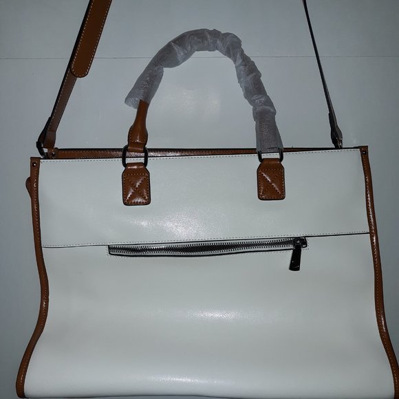 Cluci Women's Leather Tan and White Briefcase - Picture 2 of 7